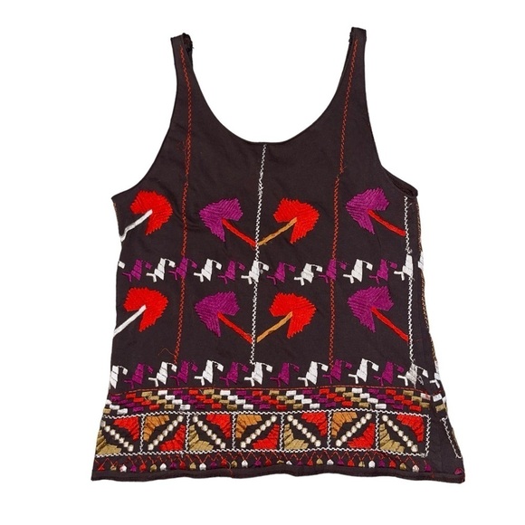 Tory Burch fully embroidered brown purple white geometric tank top women’s M - Picture 2 of 8